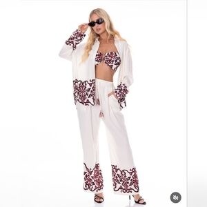 Elegant White and Burgundy Women's 3 Piece Set